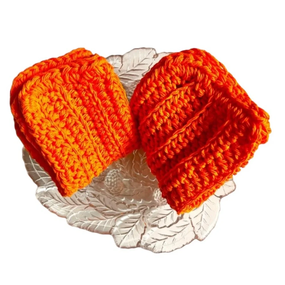 HAND CRAFTED Colorful Tangerine 100% Cotton All Purpose Wash or Dish Cloths